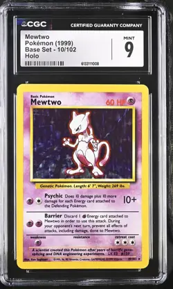 CGC 9 Mewtwo 10/102 Holo Base Set Graded Pokemon Card - Image 1