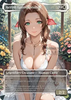 MTG FF - Aerith Gainsborough - Fanart Borderless Style - EDH / Playtest - Image 1