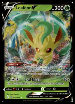 Leafeon V 007/203 SWSH07: Evolving Skies Holo Pokemon Card NM - Image 1