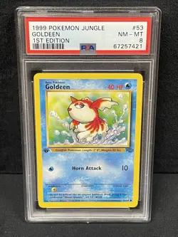 1999 POKEMON JUNGLE 1ST EDITION #53 GOLDEEN PSA NM-MT 8 SET BREAK - Image 1