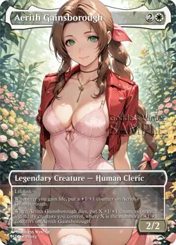 MTG FF - Aerith Gainsborough - Fanart Borderless Style - EDH / Playtest - Image 1