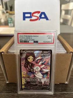 2022 POKEMON SWORD & SHIELD BRILLIANT STARS #TG14 FULL ART/SYLVEON V PSA 9 - Image 1