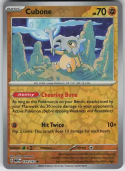 Pokemon TCG Cubone Common Reverse Holo SV: Scarlet & Violet 151 104/165 - Image 1