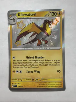 Kilowattrel 146/091 SV: Paldean Fates Holo Pokemon Card TCG Shiny Rare - Image 1