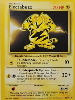 Electabuzz 20/102 Base Set Pokemon Card MP Vintage WOTC 1999 Non-Holo - Image 1