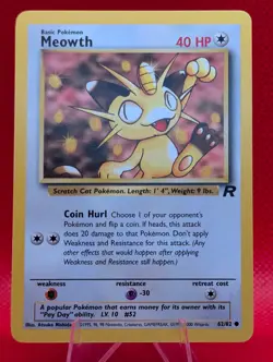 MEOWTH 62/82 C NON HOLO TEAM ROCKET POKEMON NM/M MEOWTH - Image 1