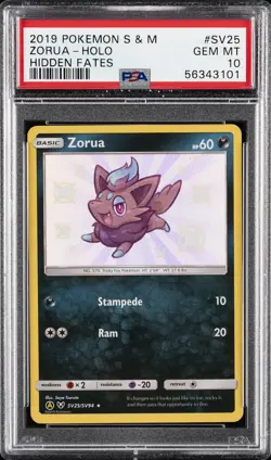 2019 POKEMON SUN & MOON HIDDEN FATES #SV25 ZORUA-HOLO PSA 10 - Image 1