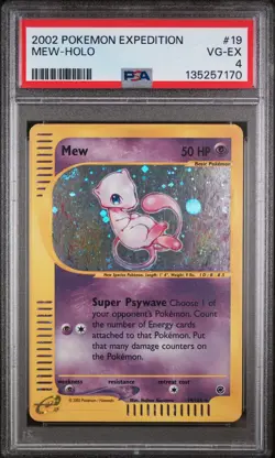 POKEMON MEW HOLO RARE 19/165 EXPEDITION ENGLISH PSA 4 VG-EX Swirl 💫 - Image 1