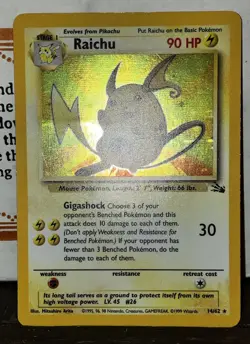 1999 Pokemon Fossil Raichu Holo 14/62 Rare Vintage WOTC LP/NM - Image 3