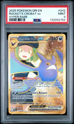 2025 POKEMON DRI EN-DESTINED RIVALS HYPER RARE TEAM ROCKET'S CROBAT EX PSA 9 - Image 1