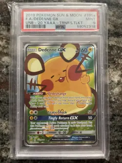 2019 Pokemon SM Unbroken Bonds Dedenne GX Promos Full Art #195a /214 PSA 9 - Image 1