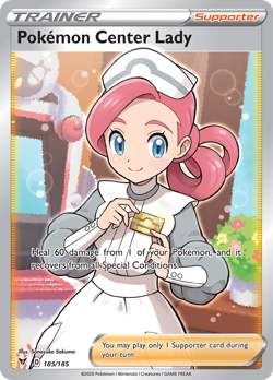 POKEMON CENTER LADY 185/185 ULTRA RARE VIVID VOLTAGE POKEMON NEAR MINT - Image 1