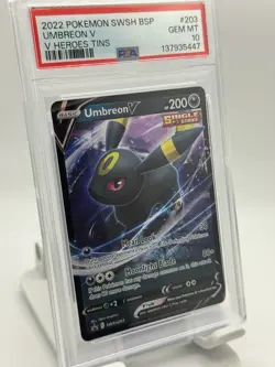 PSA 2022 POKEMON SWSH BSP UMBREON V V HEROES TINS PSA #203 GEM MT 10 - Image 1