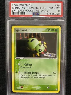 2004 Pokemon EX Team Rocket Returns Spinarak Reverse Foil 78/109 PSA 8 NM-MT - Image 1