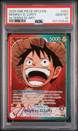 2025 ONE PIECE OP13-CARRYING ON HIS WILL ALTERNATE ART MONKEY D. LUFFY PSA 10 - Image 1