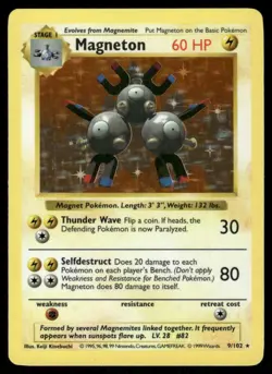 Pokemon Cards Magneton 9/102 Base Set Shadowless Holo Holo Rare NM - Image 1