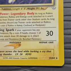 Raikou 22/64 Rare Neo Revelation WotC Pokemon Card - Image 4