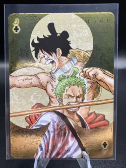 Luffy Zoro One Piece Golden Playing Card Clubs J Jump Festa 2024 - Image 1