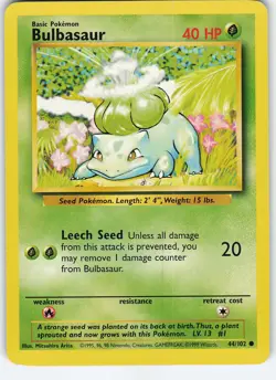 Bulbasaur 044/102 Base Set Common MP Pokemon - Image 1