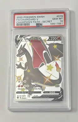 2020 POKEMON SWORD & SHIELD CHAMPION'S PATH SECRET #079 FA/CHARIZARD V PSA 10 - Image 1