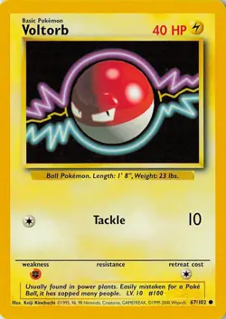 Pokemon TCG Voltorb Base Set, Unlimited Common Card 67/102 - Image 3