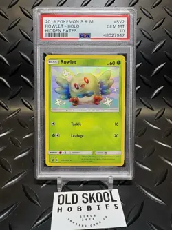 Pokemon TCG Hidden Fates ~ Rowlet #SV2 Shiny Holo Rare ~ PSA 10 GEM MINT - Image 1