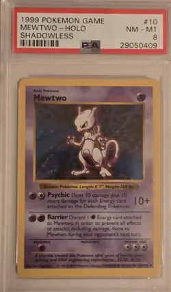 Pokemon Mewtwo TCG Base Set Holo Shadowless PSA 8 - Image 1