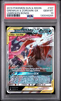 Pokemon Greninja & Zoroark GX Unbroken Bonds Holo Ultra Rare #107/214 PSA 10 - Image 1