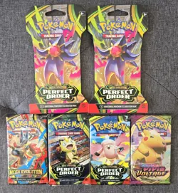 Pokemon TCG Booster Packs Lot of 5 Perfect Order Mega Evolution Vivid Voltage - Image 1