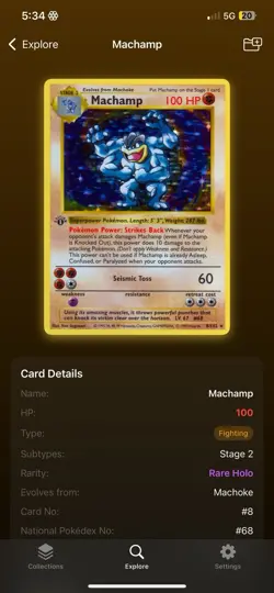 Pokemon TCG Machamp Holo 1st Edition Rare Card Base Set 8/102, Stage 2 - Image 2