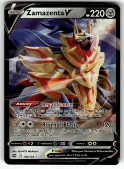 Zamazenta V 105/172 Holo V Rare Brilliant Stars Pokemon Near Mint - Image 1
