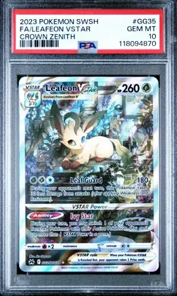 2023 POKEMON SWORD & SHIELD CROWN ZENITH #GG35 FULL ART/LEAFEON VSTAR PSA 10 - Image 1