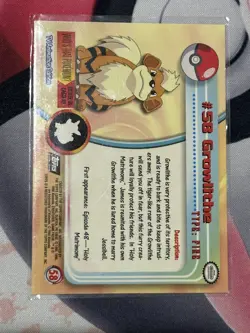 1999 Topps Pokemon TV Animation Edition Series 1 Growlithe 58 - Black Logo - Image 2