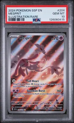 2024 POKEMON SSP EN-SURGING SPARKS ILLUSTRATION RARE #204 MESPRIT PSA 10 - Image 1