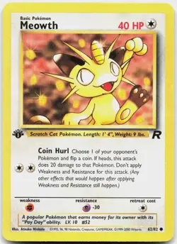 Meowth 62/82 Common Team Rocket Pokemon 1st Edition Lightly Played - Image 1