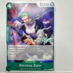 Roronoa Zoro OP12-036 C, GREEN 3 SWORD LOGO 8, NIJINAARC, One Piece card Tag SP - Image 1