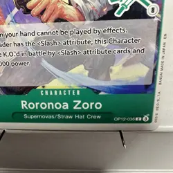 Roronoa Zoro OP12-036 C, GREEN 3 SWORD LOGO 8, NIJINAARC, One Piece card Tag SP - Image 4