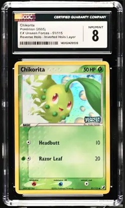 Chikorita 51/115 - 2005 Pokemon EX Unseen Forces Rev. Holo CGC8 - Image 1