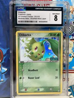 Chikorita 51/115 - 2005 Pokemon EX Unseen Forces Rev. Holo CGC8 - Image 4
