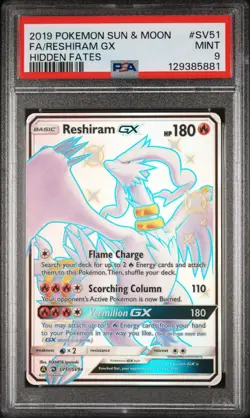 NEW 2019 POKEMON SUN & MOON HIDDEN FATES SV51 FULL ART RESHIRAM GX PSA 9 - MINT - Image 1
