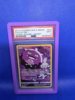 2019 Pokemon Sun & Moon Cosmic Eclipse #243 Full Art Koffing PSA 9 MINT - Image 1