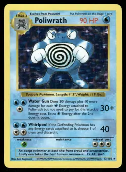 Pokemon Cards Poliwrath 13/102 Base Set Shadowless Holo Holo Rare NM - Image 1