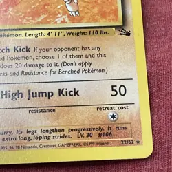 Pokemon TCG Hitmonlee 1st Edition Fossil Rare non holo 22/62 - Image 3