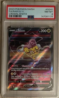 2023 Pokemon Crown Zenith Full Art Raikou V Galarian Gallery GG41/GG70 PSA 8 - Image 1