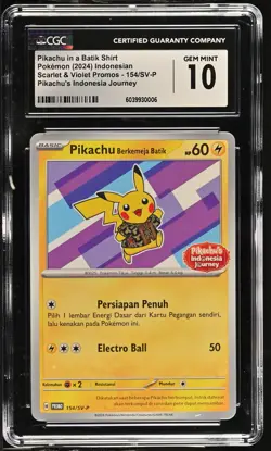 CGC 10 - Pikachu in a Batik Shirt 154/SV-P - Pokemon Indonesia's Journey Promo - Image 1