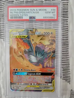 PSA 10 2018 Pokemon Sun & Moon Hidden Fates #44 Moltres & Zapdos & Articuno GX - Image 1