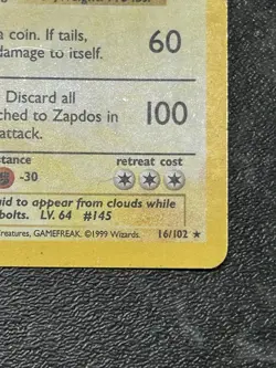 Pokemon TCG Zapdos Base Set Holo Unlimited Rare Card 16/102 - Image 2