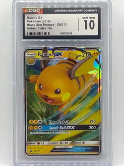 Pokemon 2019 Hidden Fates Tin Raichu GX SM213 Black Star Promo CGC 10 Gem Mint - Image 1