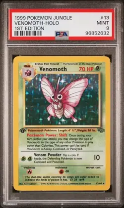 PSA 9 MINT 1999 POKEMON JUNGLE #13 VENOMOTH-HOLO 1ST EDITION TRADING CARD - Image 1