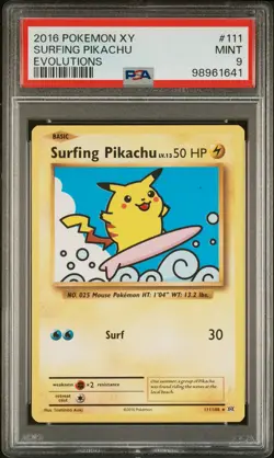 2016 POKEMON XY EVOLUTIONS #111 SURFING PIKACHU PSA 9 - Image 1